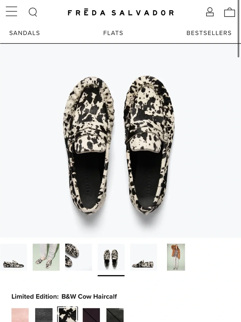 Freda Salvador Black & White Cow Haircalf Penny Loafers